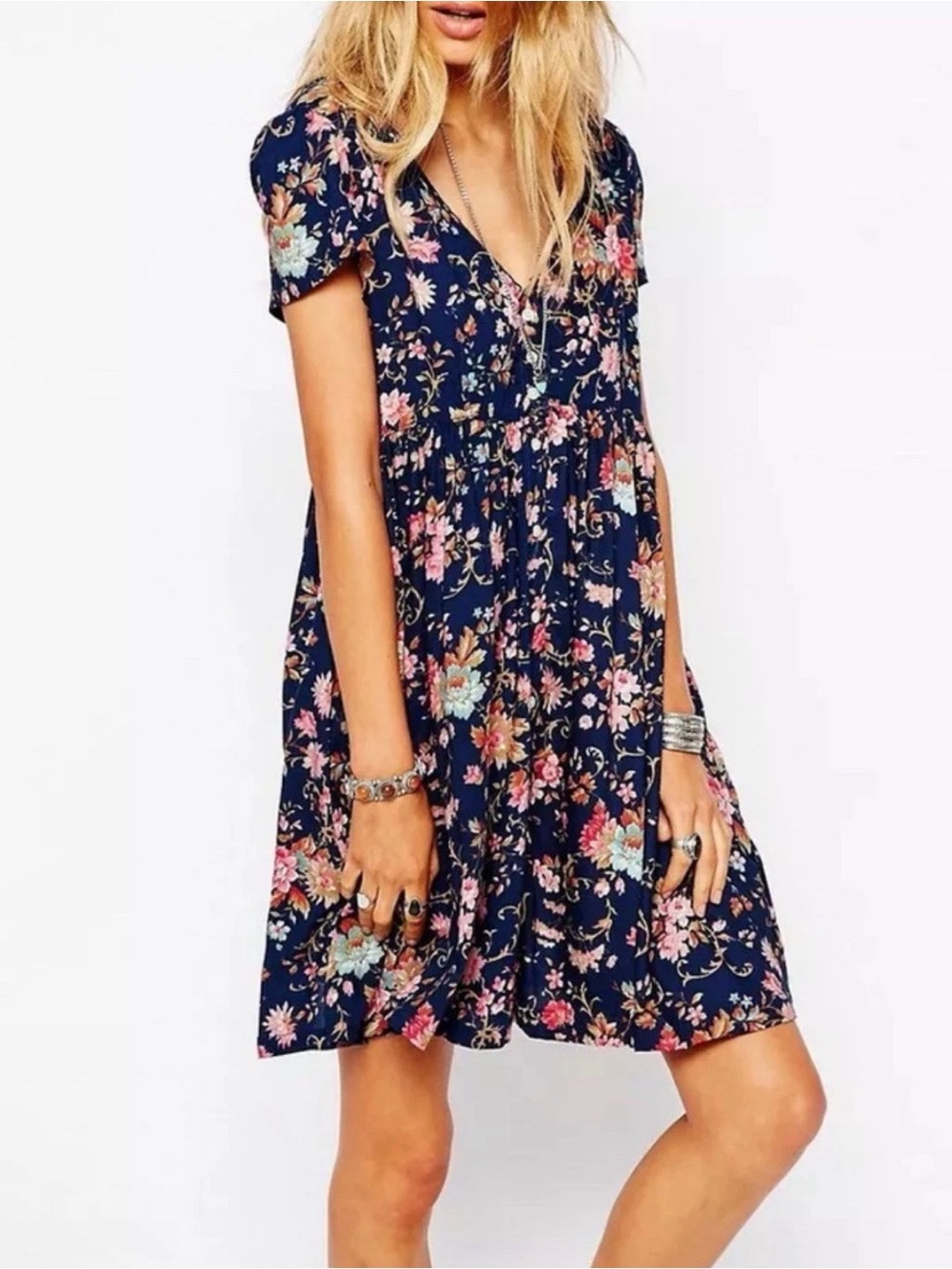VTG‎ 90s Denim & Supply Babydoll Dress Large Black Floral Grunge Cottagecore XL